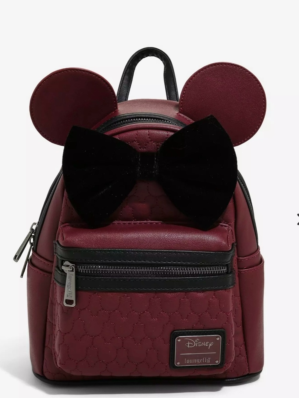 Disney Loungefly Minnie Mouse Quilted Velvet Bow Mini Backpack burgundy